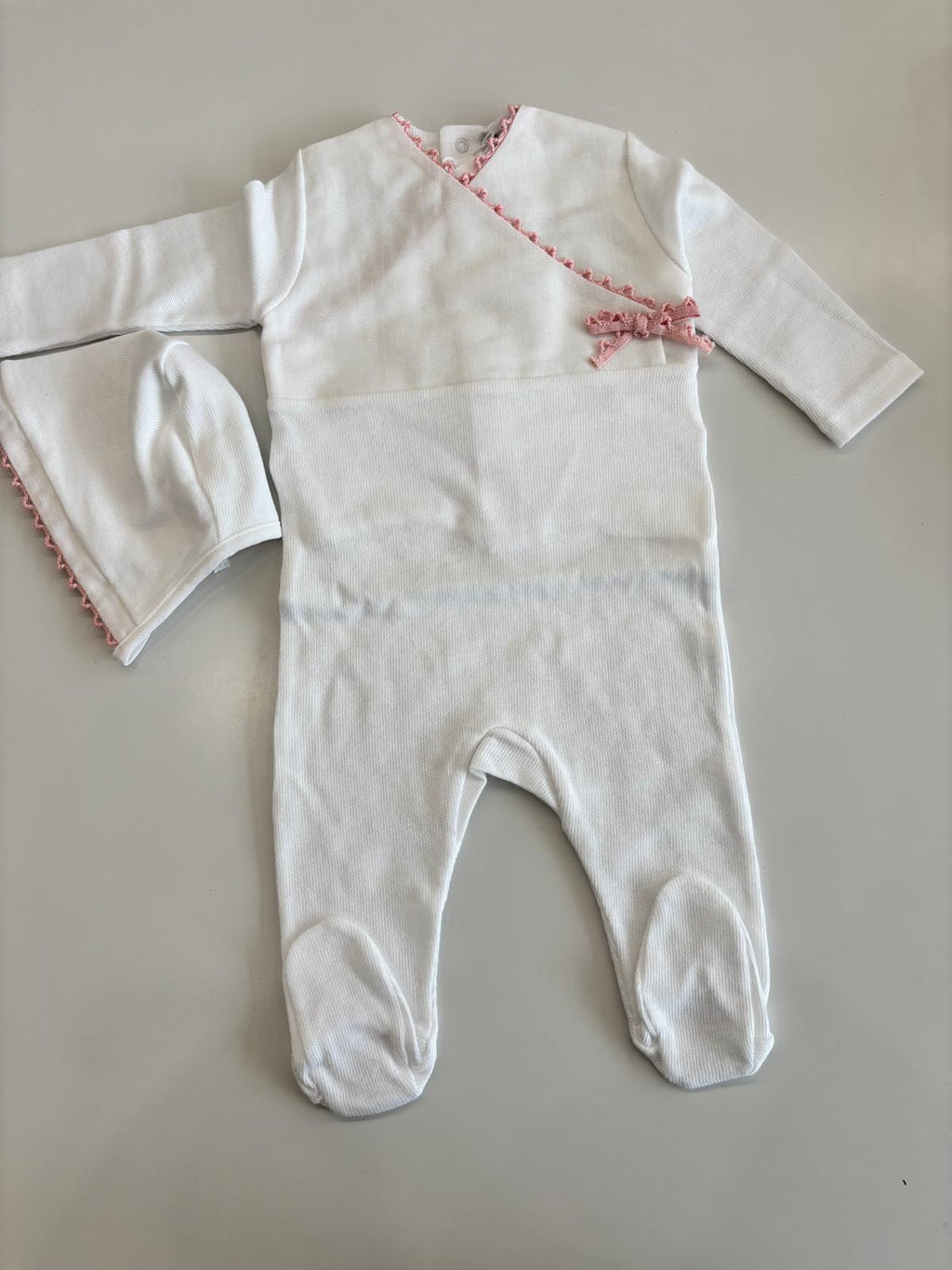 Baby Girl Footie + Hat | Lace Edge Wrap | White\Pink | La Mascot SS26