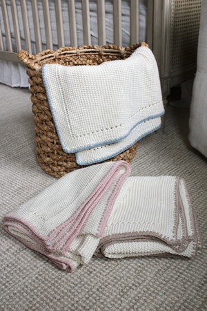Baby Neutral Blanket | Knitted | Oat Cream Trim | Little Threads