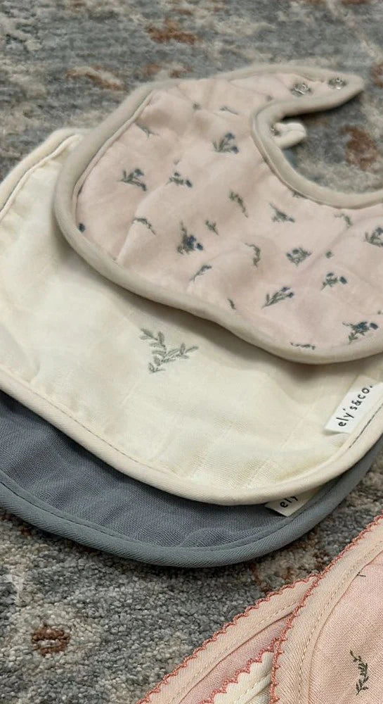 Baby Bib | Muslin Terry Backed | Tan Gingko/Embroidery | Ely's & Co
