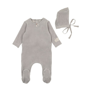 Baby Boy Footie + Hat | Whimsical Bloom Patch | London Fog | Bee and Dee | AW25