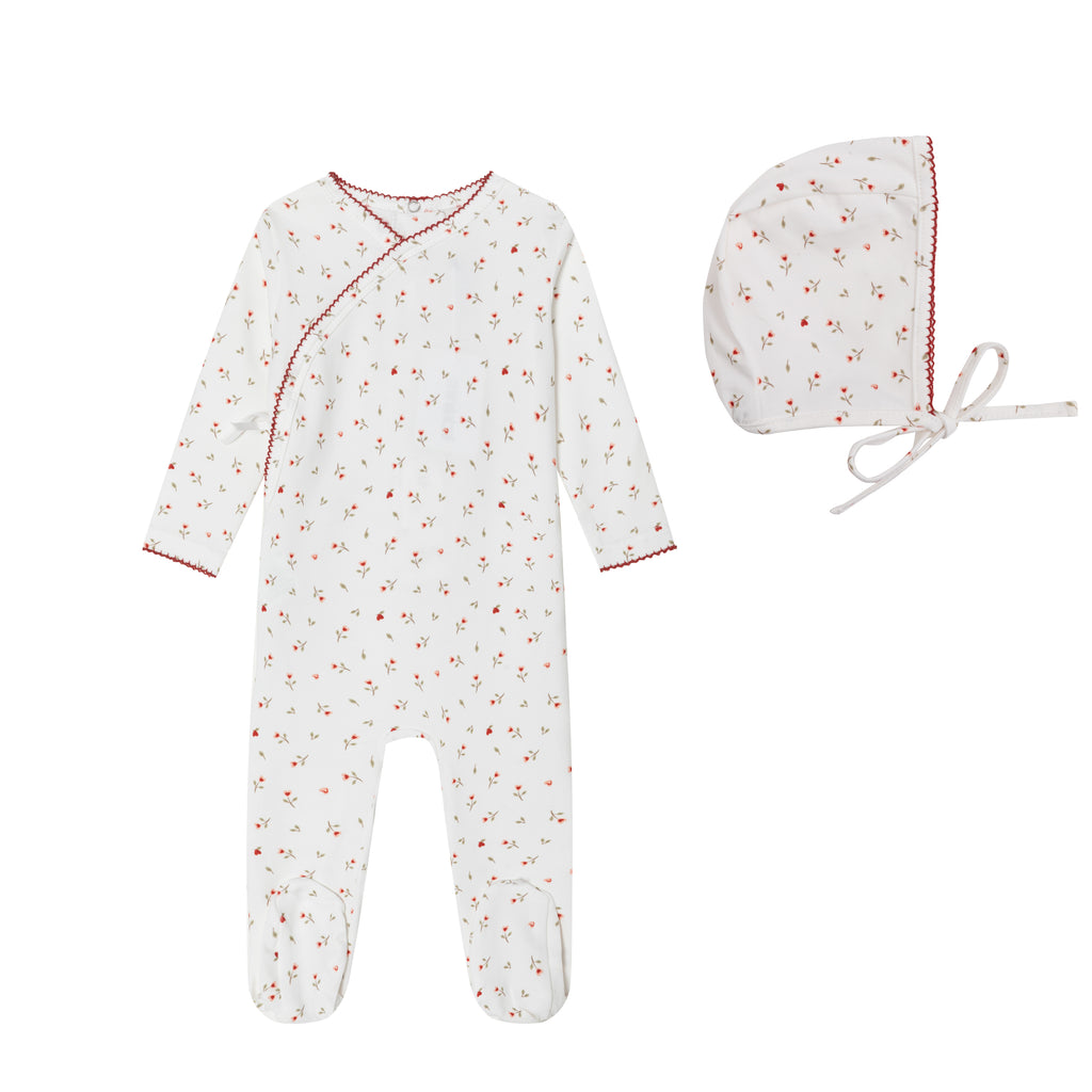 Baby Girl Footie + Hat | Printed Kimono | Cream Heart | Minilabel | AW26