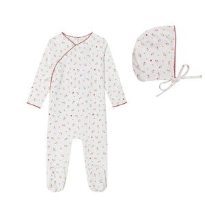 Baby Girl Footie + Hat | Printed Kimono | Cream Heart | Minilabel | AW26