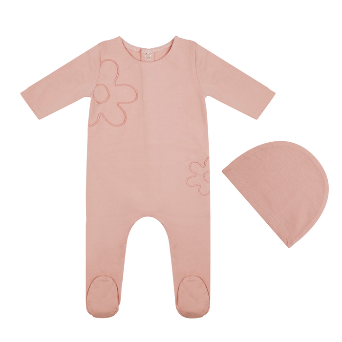 Baby Girl Footie + Hat | Leather Cord Collection | Rose | Tricot Bebe
