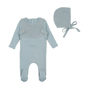 Baby Boy Footie + Hat | Knit Overlay | Cotton | Blue Fog | Bee and Dee | AW23