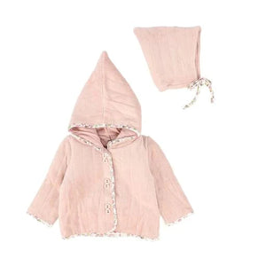 Baby Girl Jacket & Sweater | Jacket + Hat | Quilted Print | Velour | Dusty Pink | Bee and Dee | AW23
