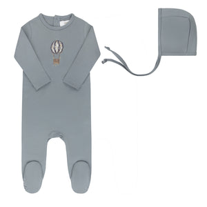 Baby Boy Footie + Hat |  French Terry Hot Air Balloon Collection | Blue | Aurora | AW25