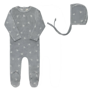 Baby Boy Footie Set | Velour Leaf Pattern | Blue | Ely's & Co | Aw25