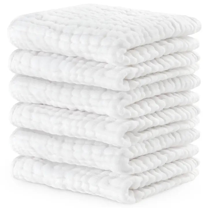 Muslin Wash Cloths by Comfy Cubs: White / 6-Pack 10”X10”