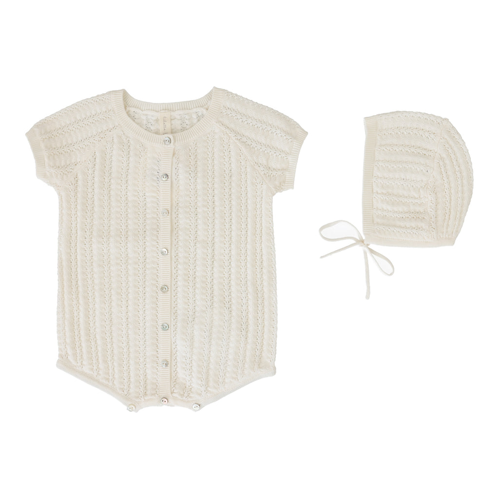 Baby Boy Romper | Crochet Knit | Cream | Lil Legs | SS26