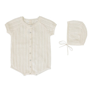Baby Boy Romper | Crochet Knit | Cream | Lil Legs | SS26