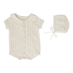 Baby Girl Romper | Crochet Knit | Cream | Lil Legs | SS26