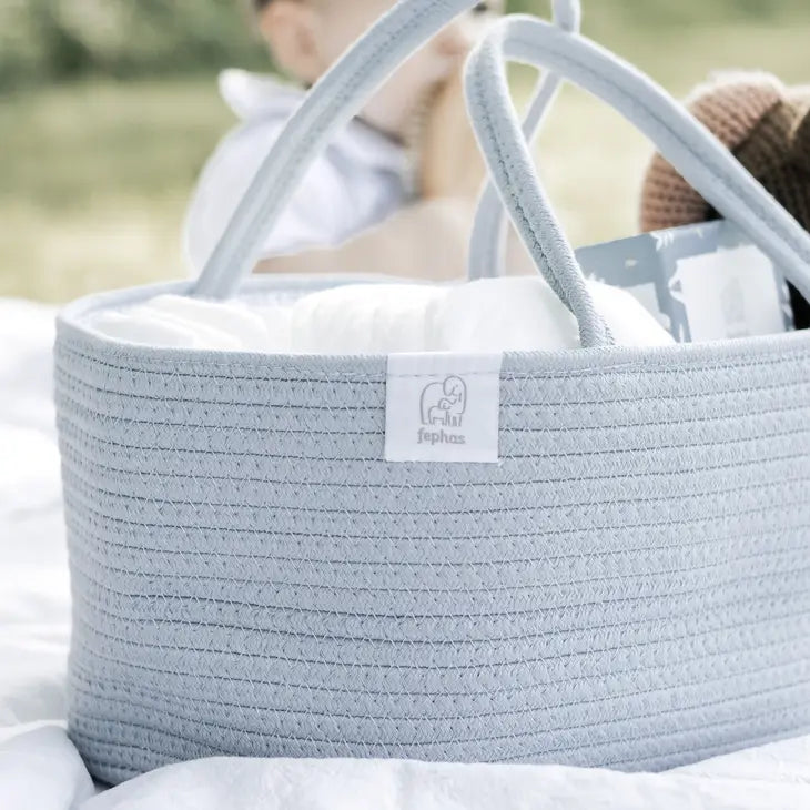 Cotton Rope Diaper Caddy | Dusty Blue | Fephas