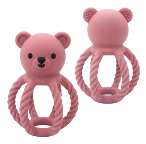 All Silicone Teddy Rattle |  Dusty Rose | Three Hearts