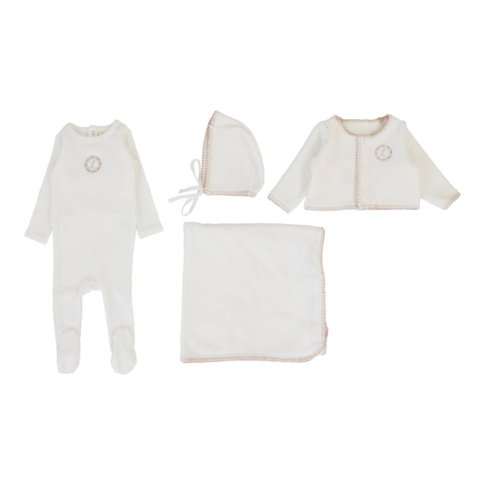 Baby Girl Layette Set | Velour Cardi | Cream/Pink | Lil Legs | Aw25