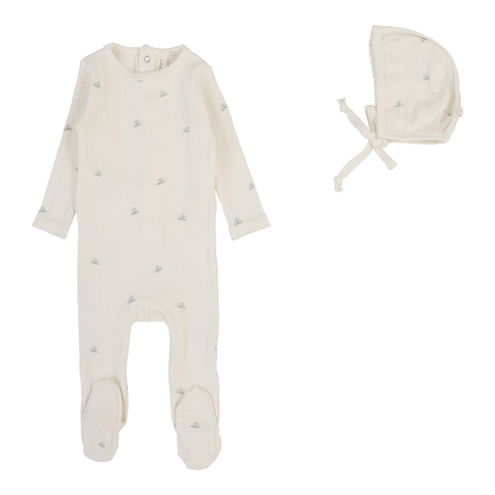Baby Boy Footie Set  | Printed Pointelle | Cream/Blue Crown | Lil Legs | Aw25