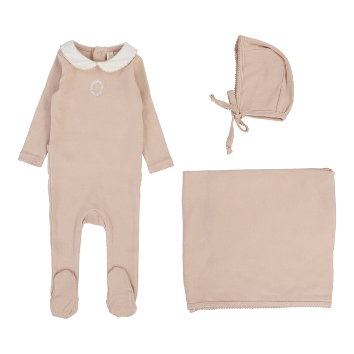 Baby Girl Layette Set | Emblem Embroidered | Dusty Pink | Lil Legs | Aw25