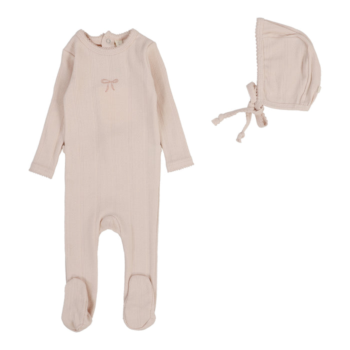 Baby Girl Footie Set | Pointelle Graphic | Soft Pink Bow | Lil Legs | Aw25