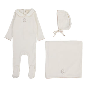 Baby Girl Layette Set | Emblem Embroidered | Cream/Pink | Lil Legs | Aw25