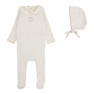 Baby Girl Footie Set | Emblem Embroidered | Cream/Pink | Lil Legs | Aw25