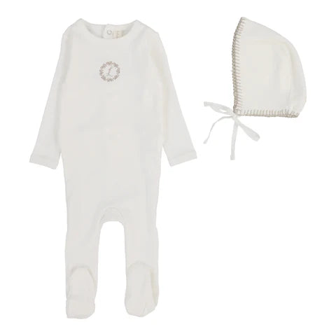 Baby Girl Footie Set | Velour Cardi | Cream/Pink | Lil Legs | Aw25