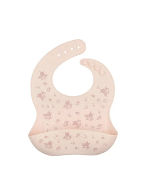 Baby Silicone Pocket Bib | Pouf | Floral Pink
