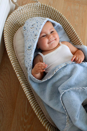 Baby Hooded Towel | Blue Rocking Horse | Little Threads