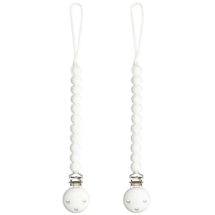 Baby Pacifier Clip | 100% Food Grade Silicone 2 Pak | White | Comfy Cubs