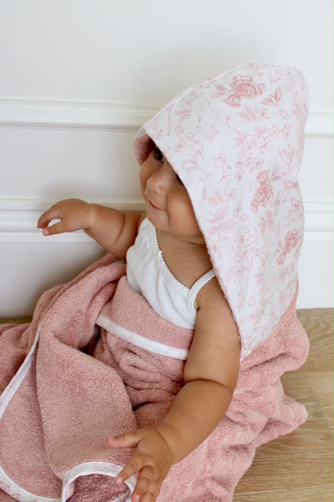 Baby Hooded Towel | Rose Toile  | Little Threads