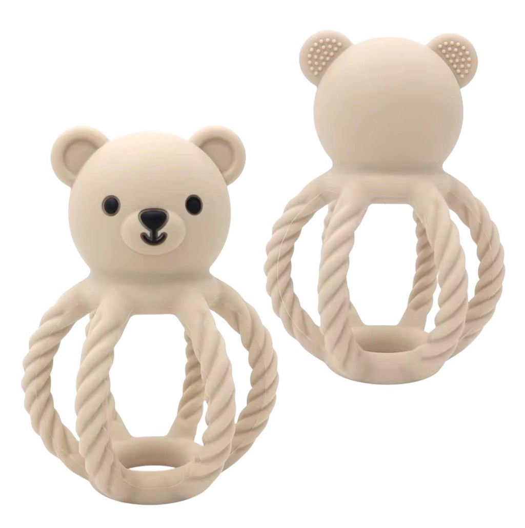 All Silicone Teddy Rattle | Beige | Three Hearts