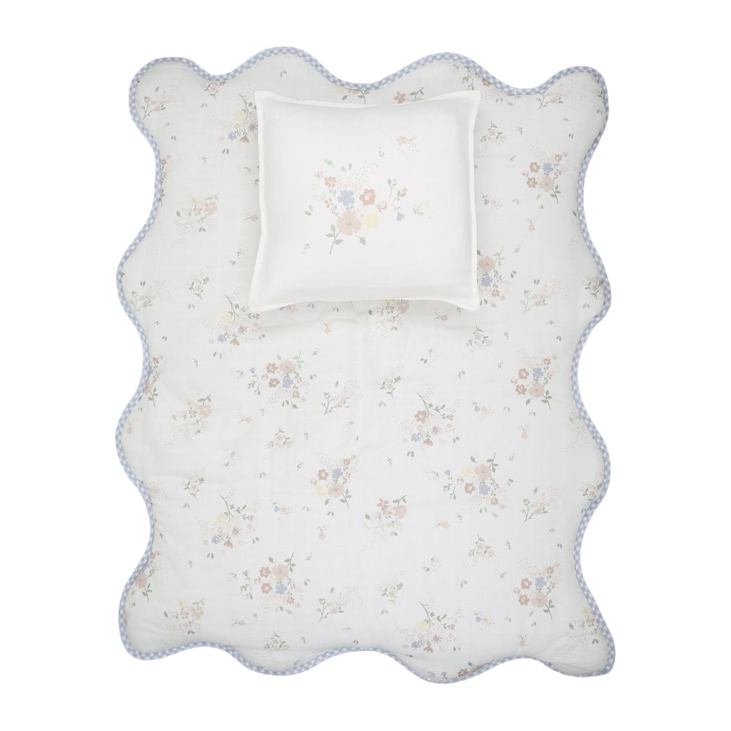 Baby Boy Blanket Set | Gingham Floral | Blue | Peluche | AW25