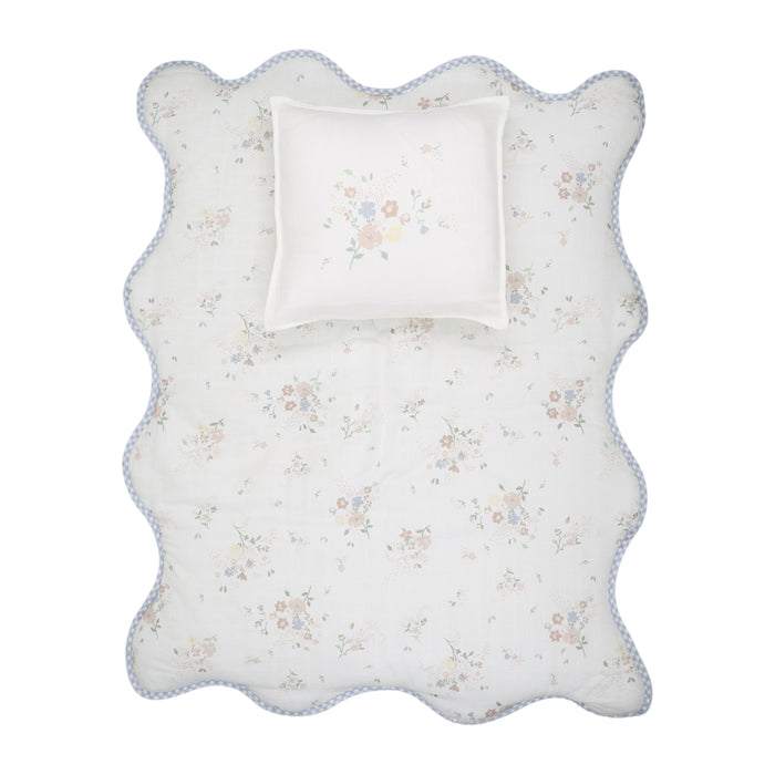 Baby Boy Blanket Set | Gingham Floral | Blue | Peluche | AW25