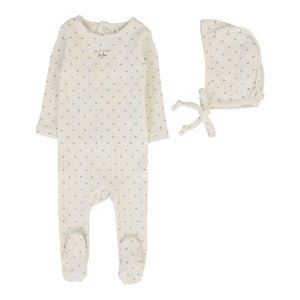Baby Boy Footie + Hat | Floret Print | Cream/Blue | Lil Legs | SS26