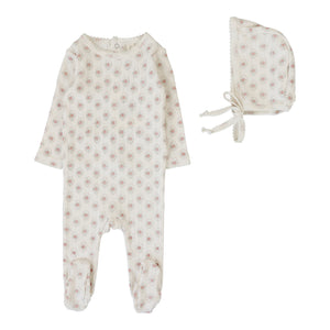 Baby Girl Footie + Hat | Geo Floral Printed | Cream/Pink | Lil Legs | SS26