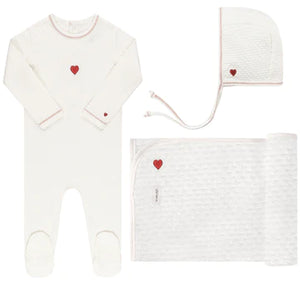 Baby Girl Layette Set | Embroidered Heart | Ivory/Red | Ely's & Co
