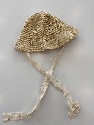 Baby Girl Sunhat | Vintage Straw With Chin  Bow | Cream