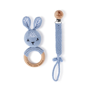 Crochet Rattle And Pacy Clip Set | Sky Blue | Pretty Little Basics
