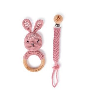 Crochet Rattle And Pacy Clip Set | Pink | Pretty Little Basics