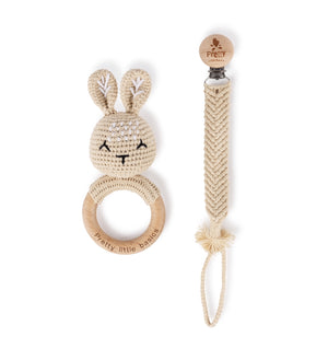 Crochet Rattle And Pacy Clip Set | Sand | Pretty Little Basics