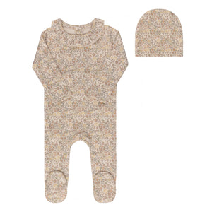 Baby Girl Footie + Hat | Cotton Liberty Print | Ivory Floral | Aurora | AW25
