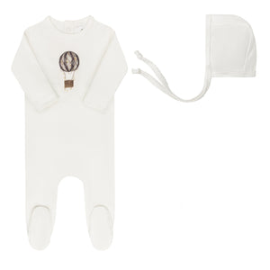 Baby Boy Footie + Hat |  French Terry Hot Air Balloon Collection | Ivory/Blue | Aurora | AW25