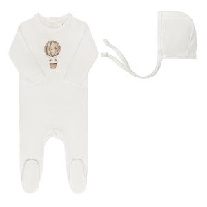 Baby Girl Footie + Hat | French Terry Hot Air Balloon Collection | Ivory/Pink | Aurora | AW25