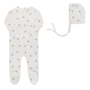 Baby Boy Footie Set | Velour Leaf Pattern | Ivory | Ely's & Co | Aw25