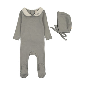 Baby Boy Footie + Hat | Le Bebe Pointelle | Light Blue | Lil Legs | AW26