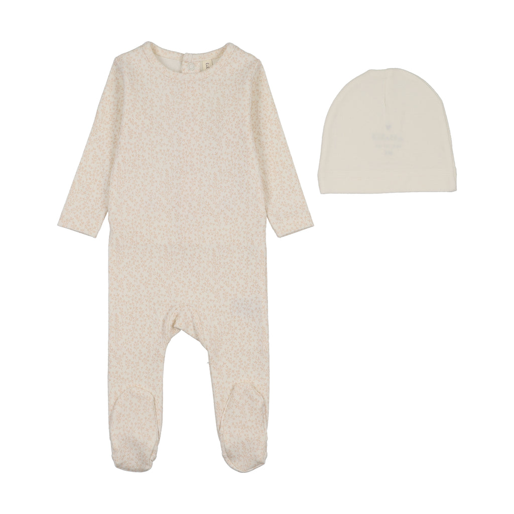 Baby Girl Footie + Hat | Leaf Trail | Cream/Pink | Lil Legs | SS26