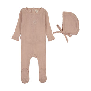 Baby Girl Footie + Hat | Geo Floral Embroidered | Dusty Pink | Lil Legs | SS26