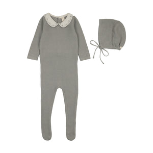 Baby Boy Footie + Hat | Embroidered Knit Collar | Light Blue | Lil Legs | AW26