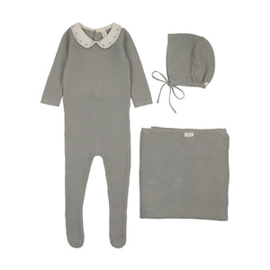 Baby Boy Layette Set | Embroidered Knit Collar | Light Blue | Lil Legs | AW26