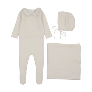 Baby Girl Layette Set | Embroidered Knit Collar | Cream/Pink | Lil Legs | AW26