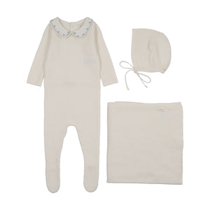 Baby Boy Layette Set | Embroidered Knit Collar | Cream/Blue | Lil Legs | AW26