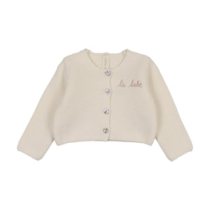 Baby Girl Cardigan | Le Bebe Knit | Cream/Pink | Lil Legs | AW26